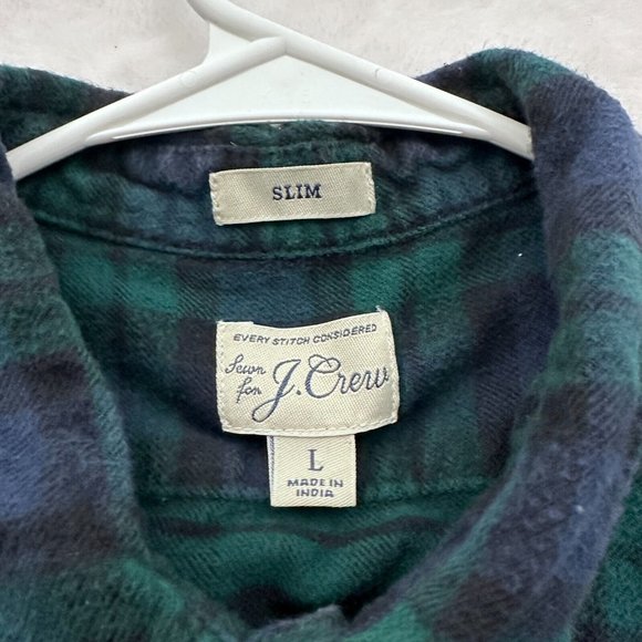 J Crew Shirt Mens L Black Watch Tartan Plaid Flannel Slim Fit Pockets Button Up - Picture 3 of 8